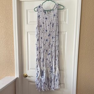 White and Blue Floral Maxi Dress